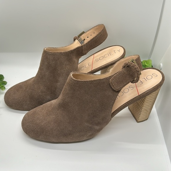 Sole Society Apollo Taupe Heel Mule  Cow Suede Bootie heels-Size 11 - Picture 1 of 12